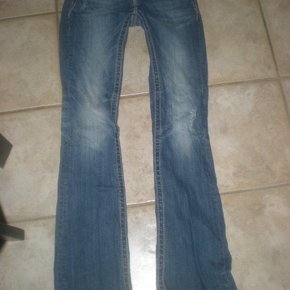 Miss Me Blue Boot Cut Jeans with Silver Accents - Picture 3 of 11